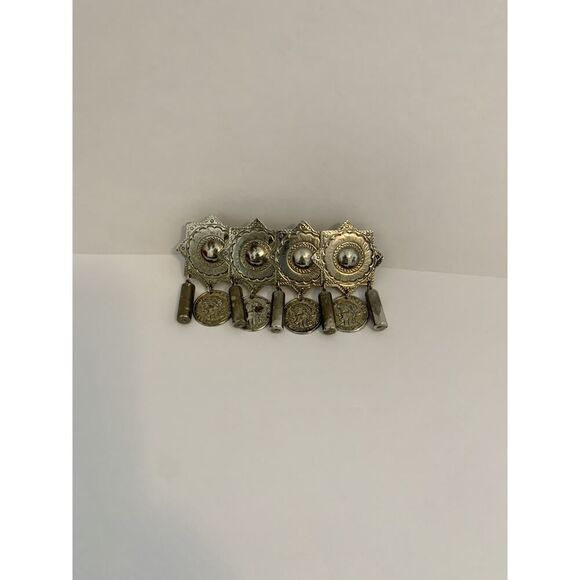 VTG REPUBLIQUE FRANCAISE Coin Silver Metal Hair Clip French Dangle Etched Boho - Picture 1 of 9